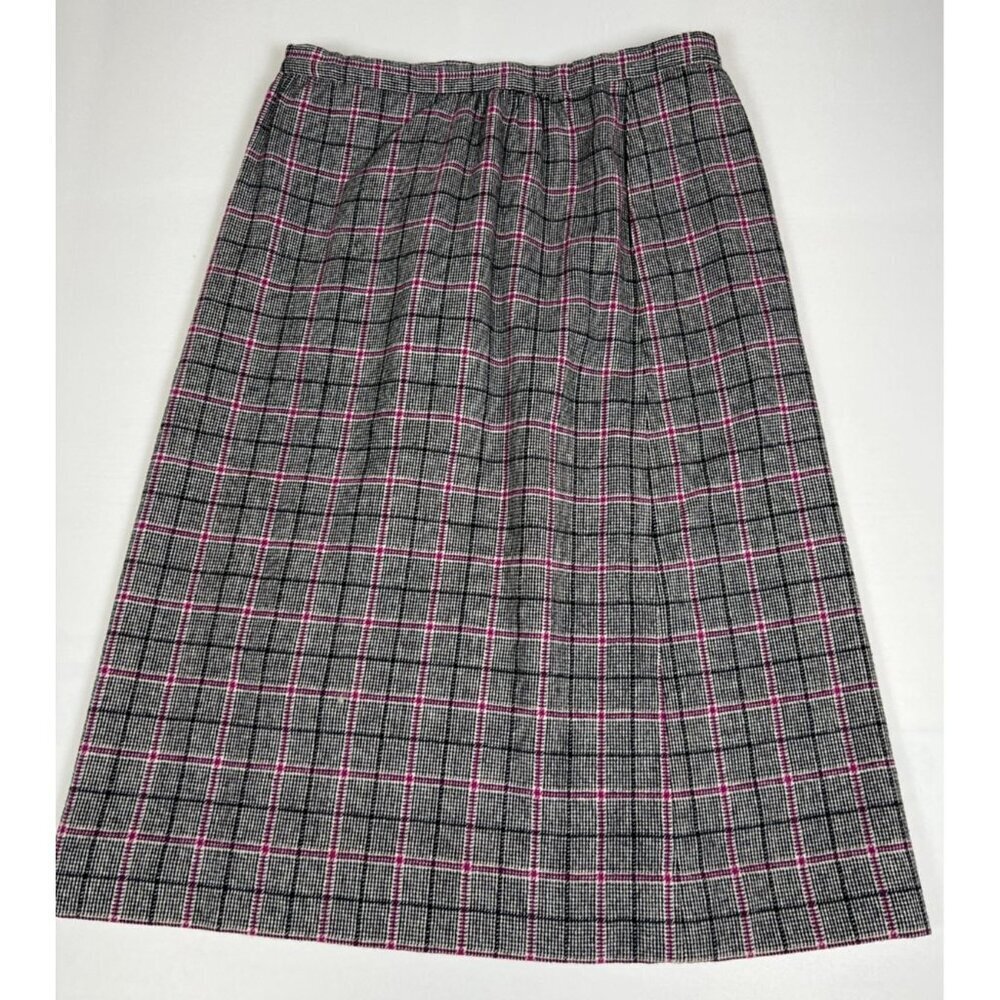 Vintage Pendleton Women 26x28 Gray Pink Plaid 100% Virgin Wool Midi Skirt USA